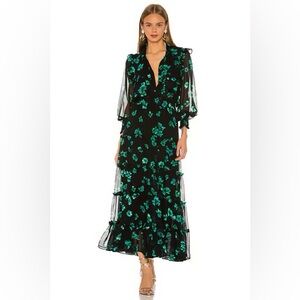Misa Los Angeles Black and Green Floral Dress